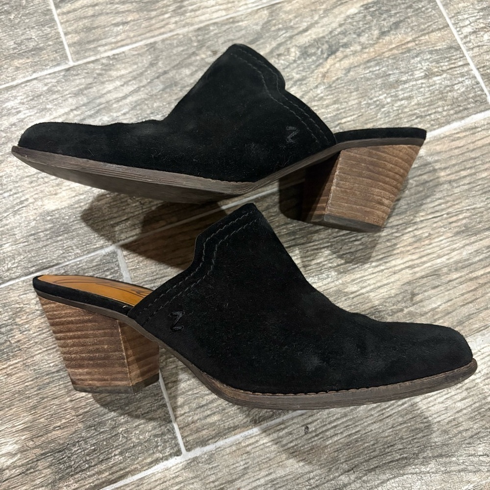 Zodiac Ada Mule Black Suede Western Slip On Block Heels Shoes Boots Sz 9 M